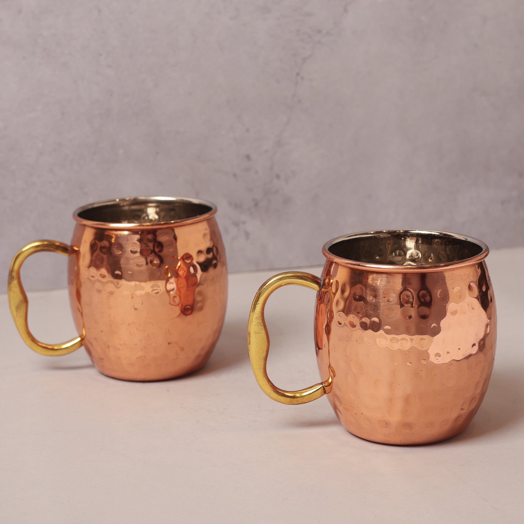 Copper Mug with brass handle (Tin Coated / Kalai inside) - Set of 2