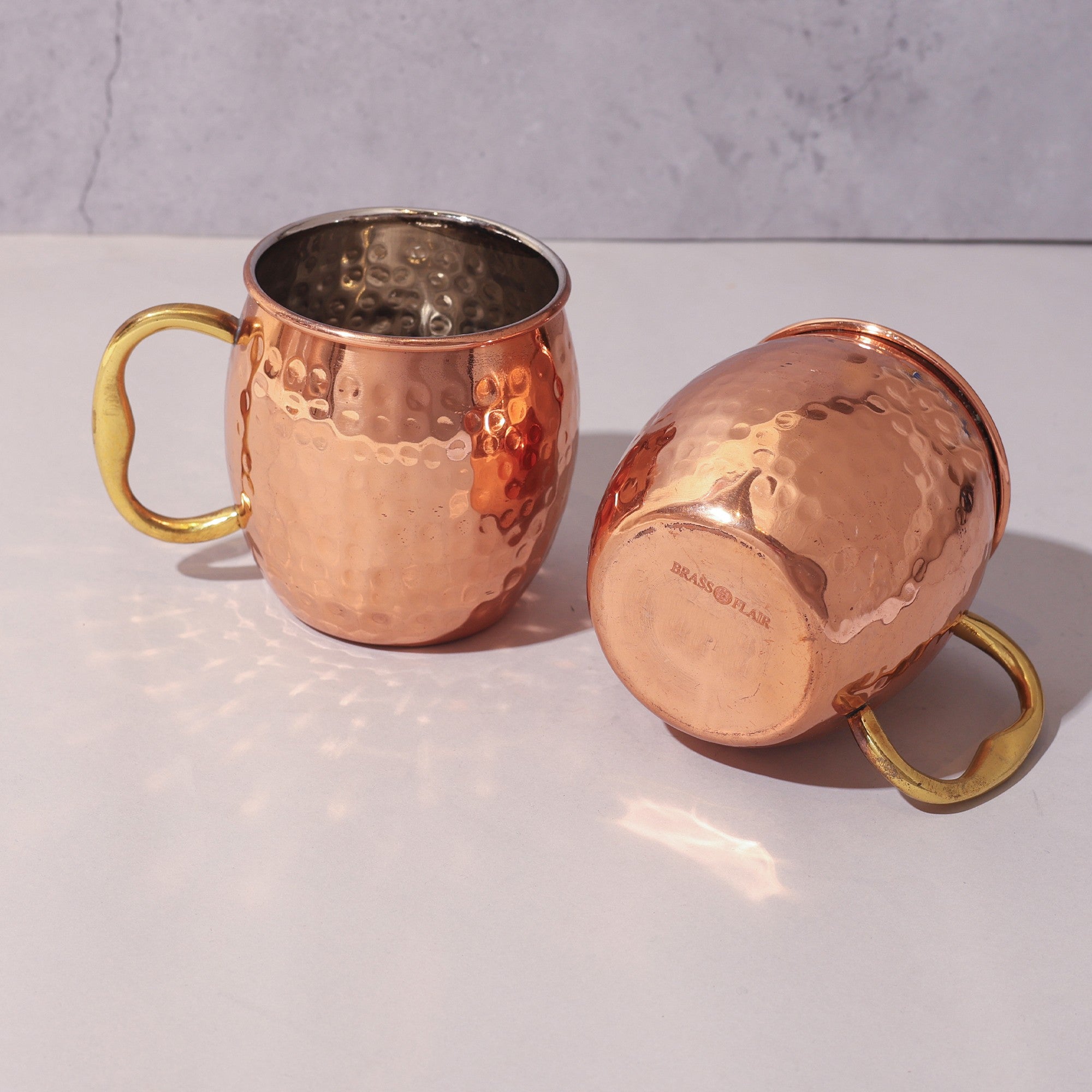 Copper Mug with brass handle (Tin Coated / Kalai inside) - Set of 2