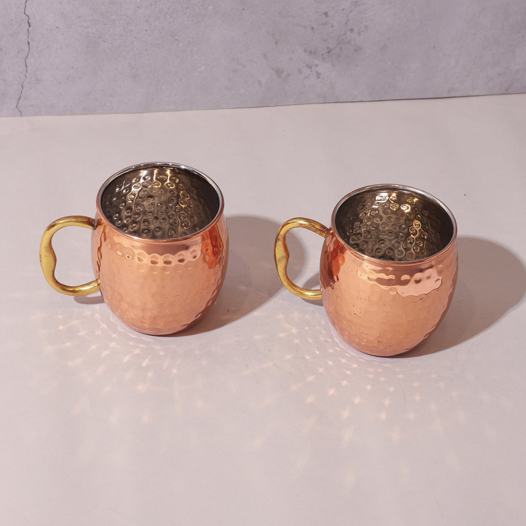 Copper Mug with brass handle (Tin Coated / Kalai inside) - Set of 2