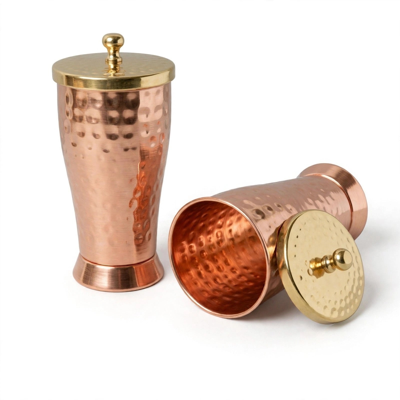 Pure Copper Tumbler with Brass Lid | Handcrafted Hammered Design | Tamra Jal Copper Glass | Food Grade | Made in Moradabad | 650 ML