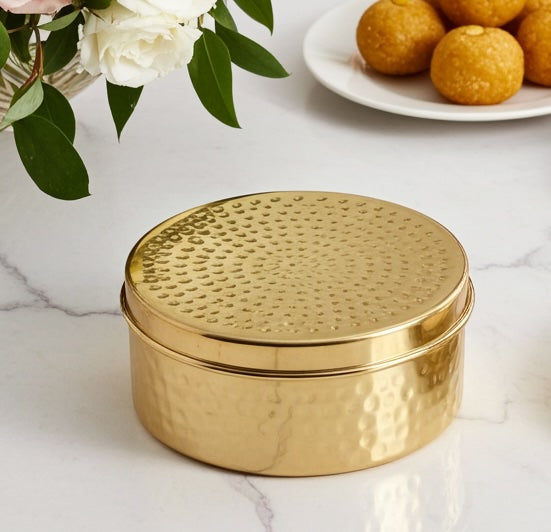 Brass Hammered Storage Box (Laddoo Box) – Set of 4