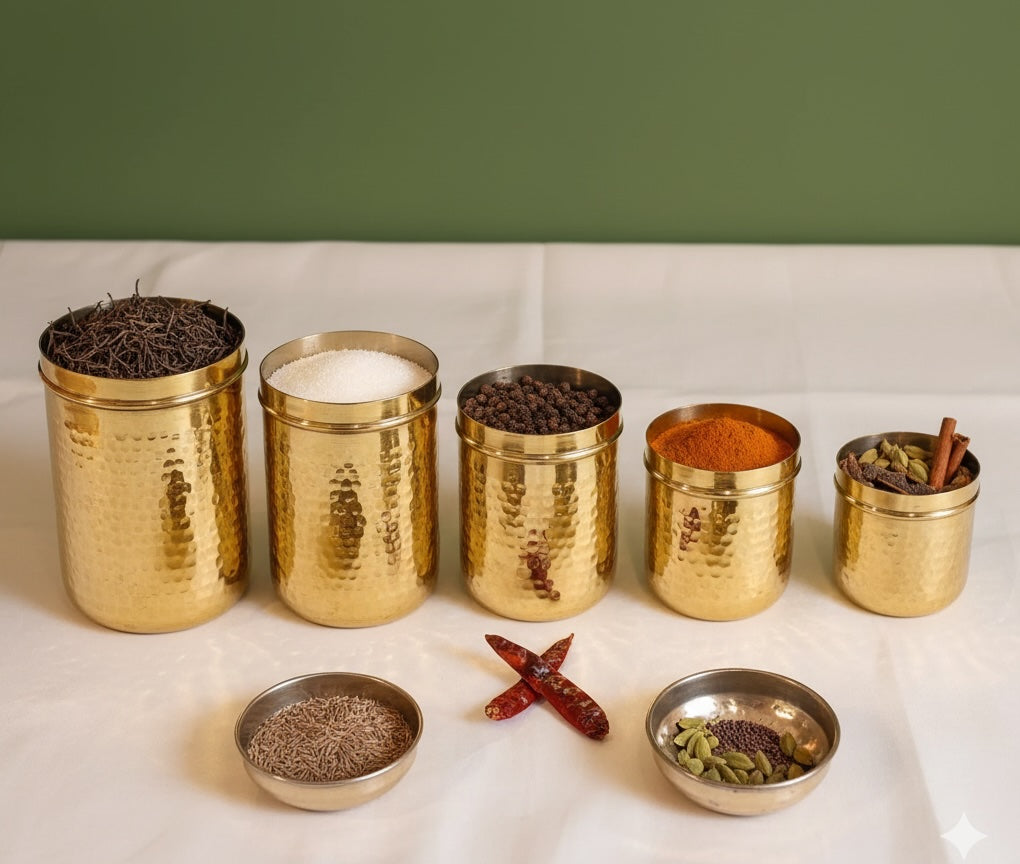Handmade 100% Pure Hammered Brass Jars with Lid (Set of 5)