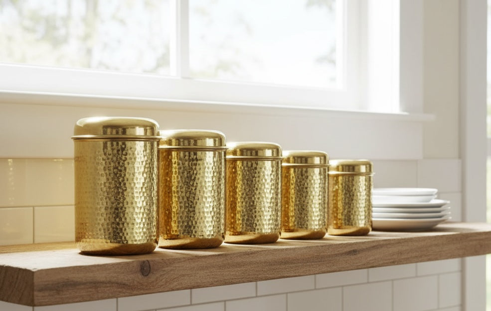 Handmade 100% Pure Hammered Brass Jars with Lid (Set of 5)