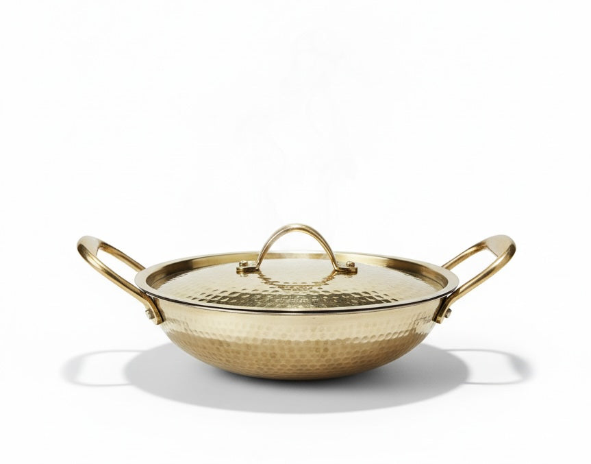 Brass Kadhai with Lid – Traditional Handcrafted Cookware for Authentic Indian Cooking