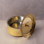Brass Tin-Coated Hammered Biryani Handi with Lid