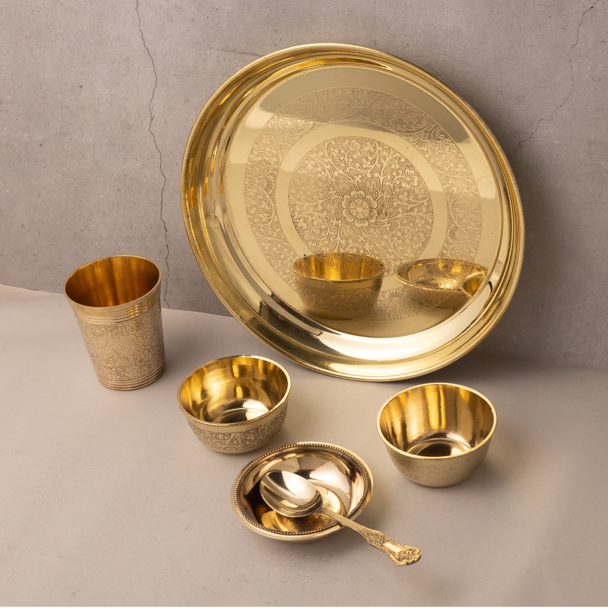 Brass Thali Set – 6 Piece