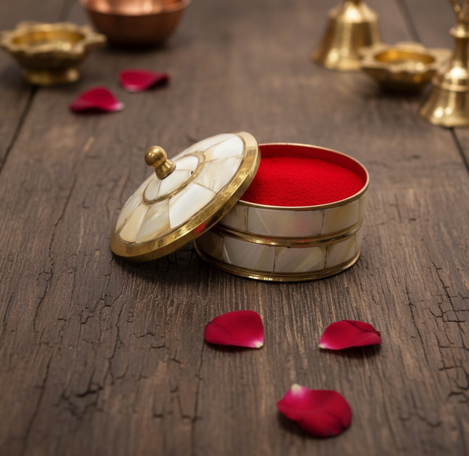 Exquisite Handcrafted Brass Sindoor Box with Seep Work