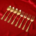 Handcrafted Brass Cutlery Set | Traditional Indian Flatware | Set of 8 (4 Spoons & 4 Forks)