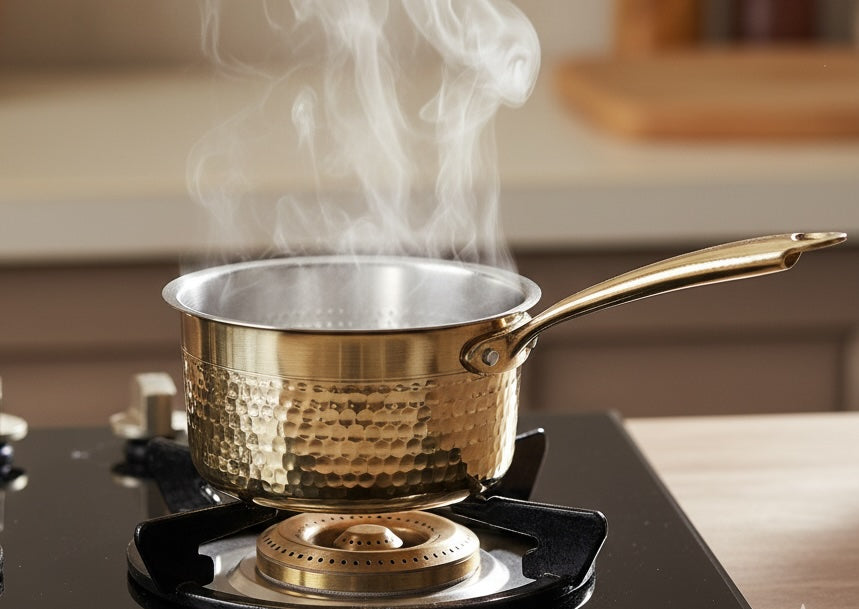 Pure Brass Tea Pan with Tin Coating – Handcrafted Traditional Saucepan for Tea & Milk