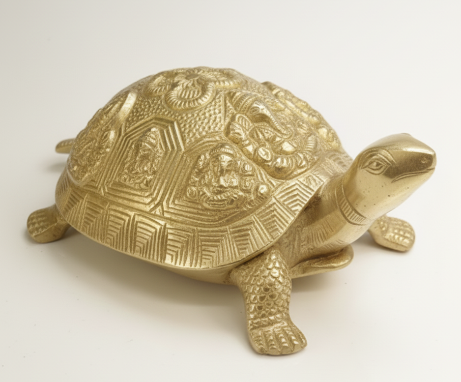 Brass Tortoise with Lakshmi Ganesh Engraving
