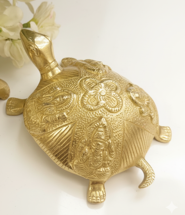 Brass Tortoise with Lakshmi Ganesh Engraving